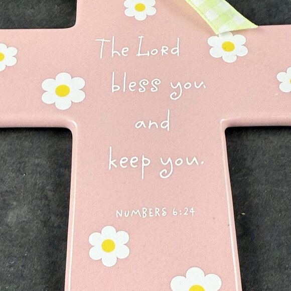 Hallmark Ceramic Cross Pink With Flowers Girl Baptism Baby Gift Nursery Decor - Picture 6 of 6